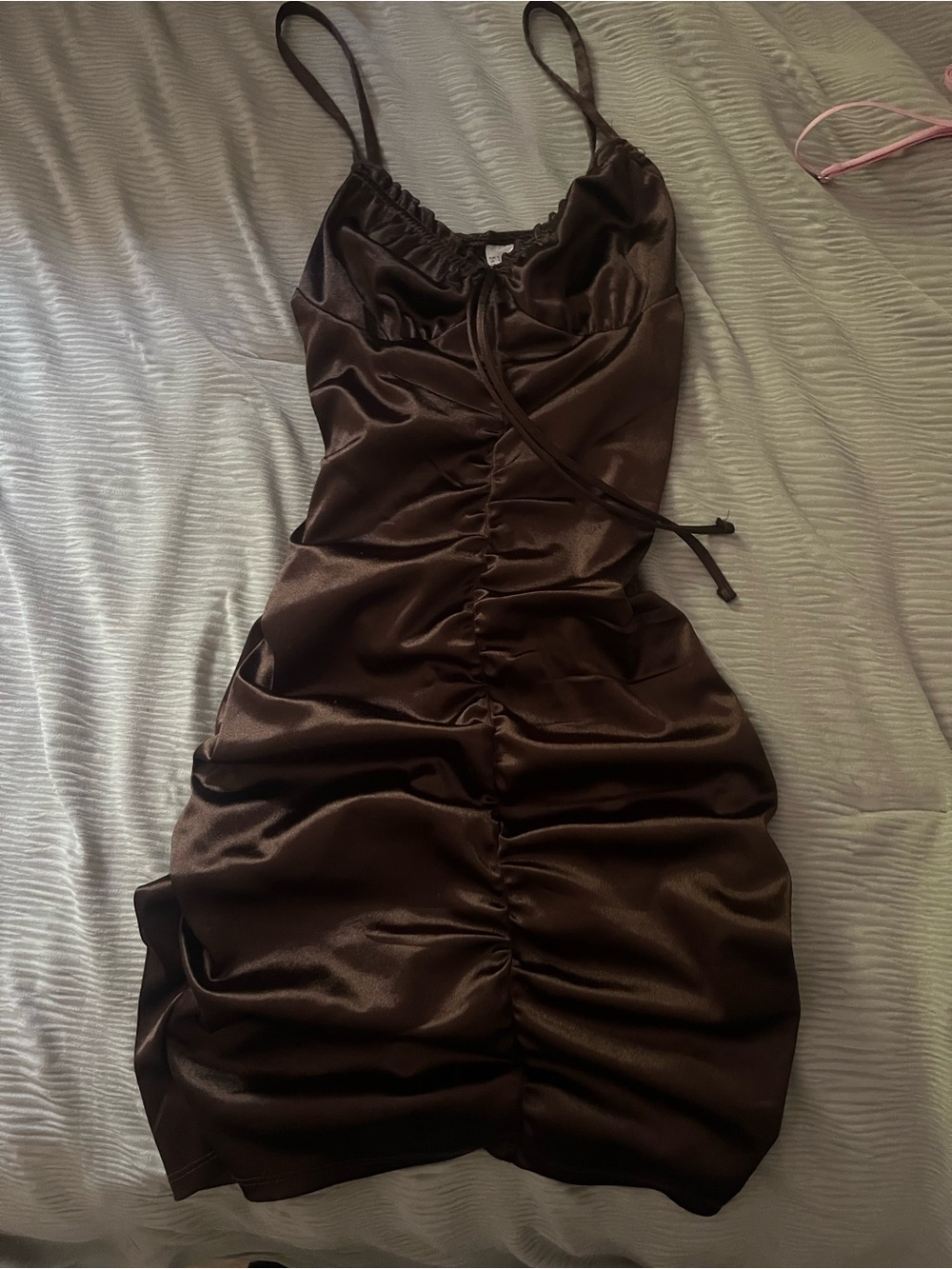 H&M Satin Ruched Bodycon Slip Dress - Chocolate Brown